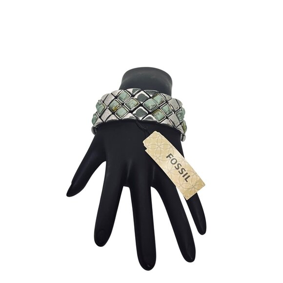 Fossil Jewelry - Fossil Silver Tone And Turquois Stretch Bracelet Signed (6241)